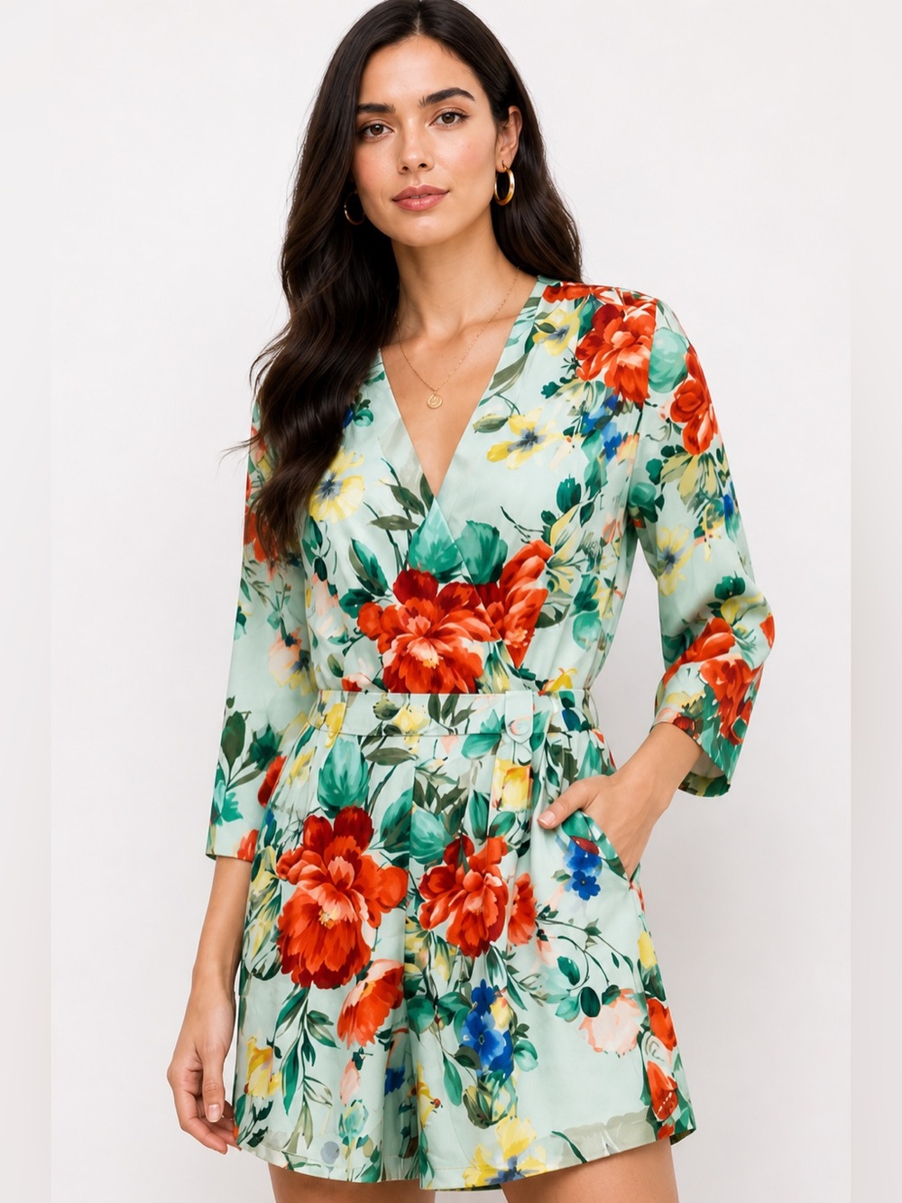 Yumi Kim Liz Floral Romper Mint Jade NWT Medium